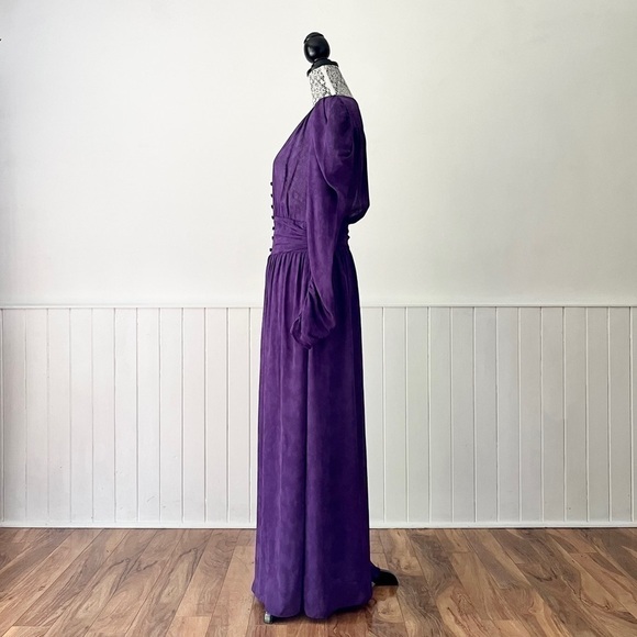 Zara Purple Jacquard Pleated Puff Sleeve Midi Dress Size S - Picture 6 of 16